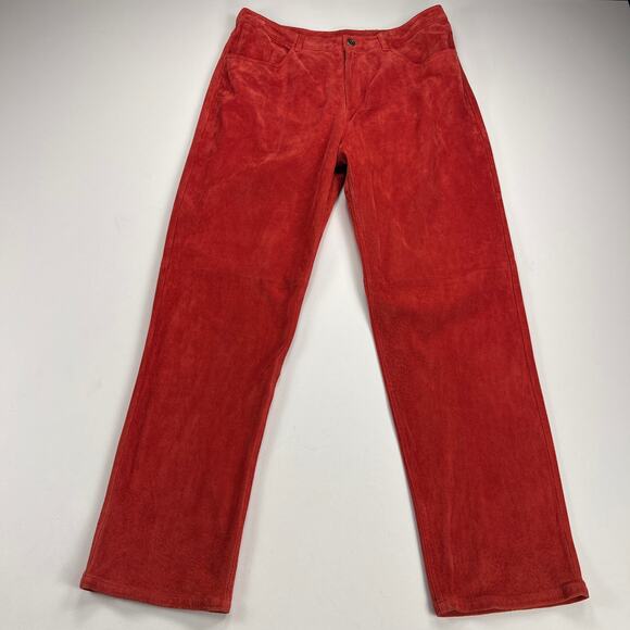 Chico's Design Suede Leather Pants Orange Straight Leg High Rise Size 12 (2.5) - Picture 12 of 12